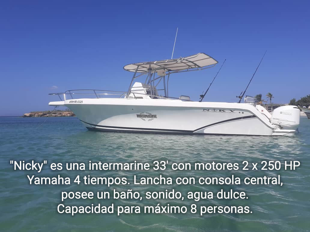 Poderosa lancha Nicky, muy rápida, excelente para paseos de pesca en la Isla de Margarita y Los Frailes